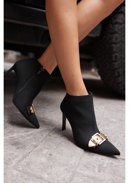 Morty Kadın Siyah Gold Aksesuar Detay Topuklu Bootie indirimleri