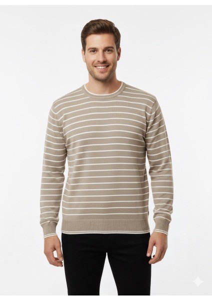 Erkek Çizgili Bisiklet Yaka Kazak 711