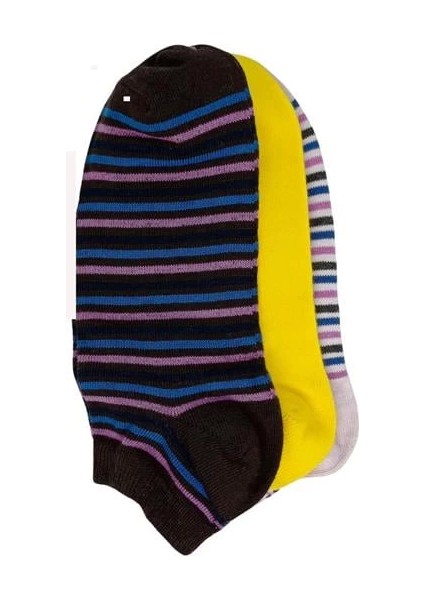 Srfn Kadın Patik Çorap 3 Lü Çizgili Desen