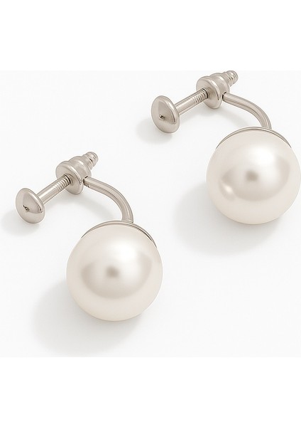 White Gold Plated Plie Pearl Stud Küpe