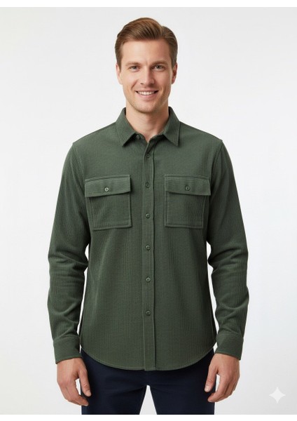 Erkek Örme Çizgili Uzun Kol Gömlek