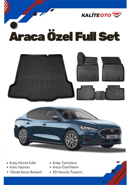 Ford Focus 5 Sedan 2021 Model Yumuşak Paspas+Tamir Kitli Bagaj Havuzu Seti