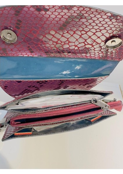 Yılan Desenli Mürdüm Çanta