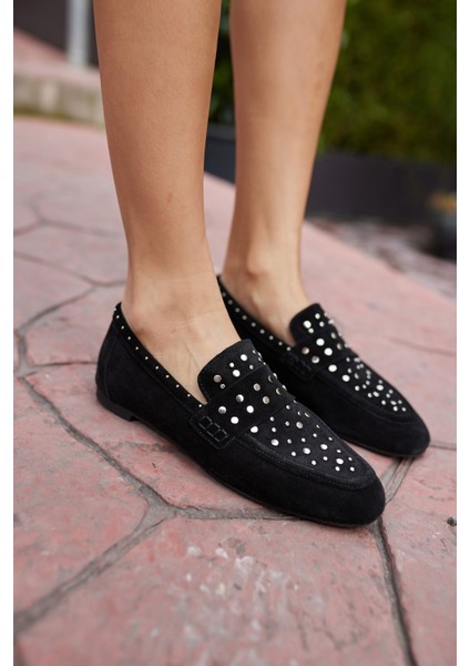 Toscana Kadın Siyah Gercek Suet Pim Detay Babet