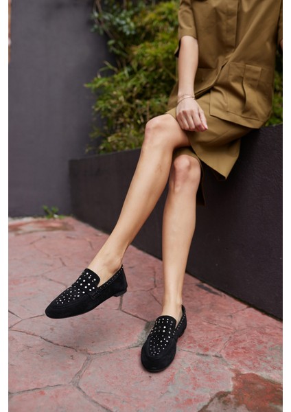 Toscana Kadın Siyah Gercek Suet Pim Detay Babet modelleri