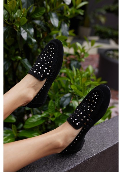 Toscana Kadın Siyah Gercek Suet Pim Detay Babet