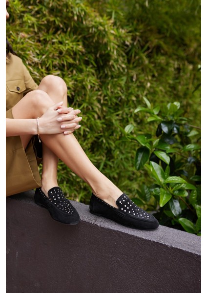 Toscana Kadın Siyah Gercek Suet Pim Detay Babet