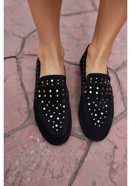 Toscana Kadın Siyah Gercek Suet Pim Detay Babet