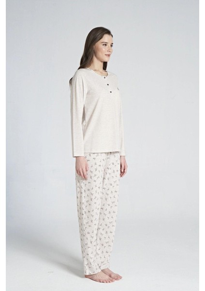 1711 Kadın Düğmeli Yaka Uzun Kollu Pijama Takım modelleri