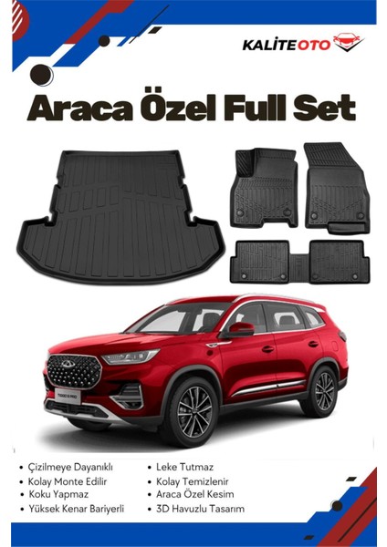 Chery Tiggo 8 Pro 5 Koltuk 2021 Model Yumuşak Paspas+Bagaj Havuzu Seti