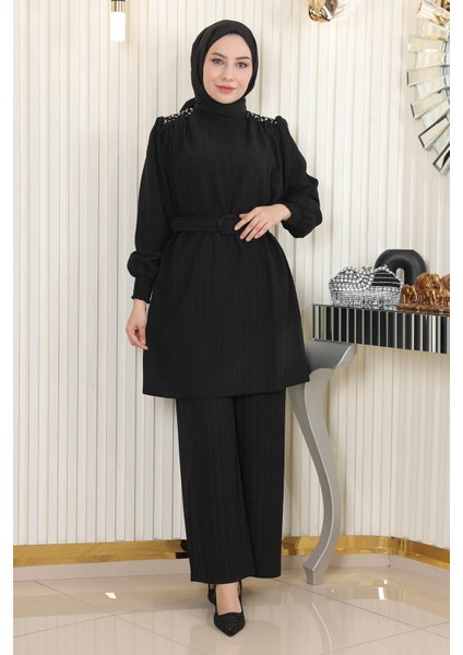 Taş Detaylı Kemerli Takım Siyah MSW19104-1 modelleri