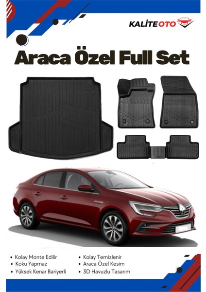 Renault Megane 4 Sedan 2017 Model Yumuşak Paspas+Bagaj Havuzu Seti