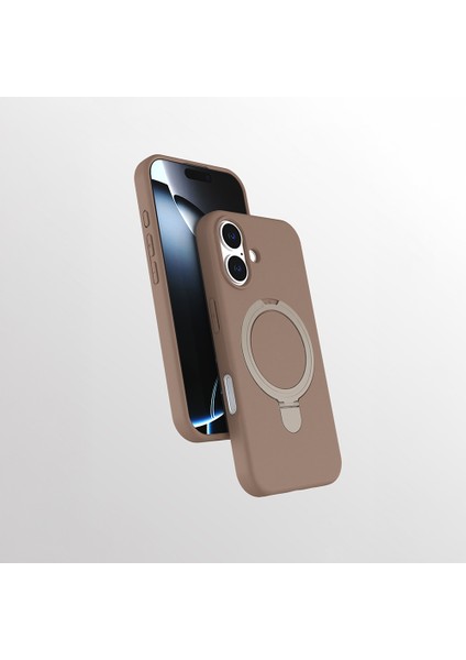 Apple iPhone 17 Uyumlu Magsafe Şarj Özellikli Standlı Samara Kapak Desert Gold
