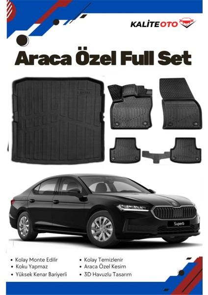Skoda Super B 2025 Model Yumuşak Paspas+Bagaj Havuzu Seti