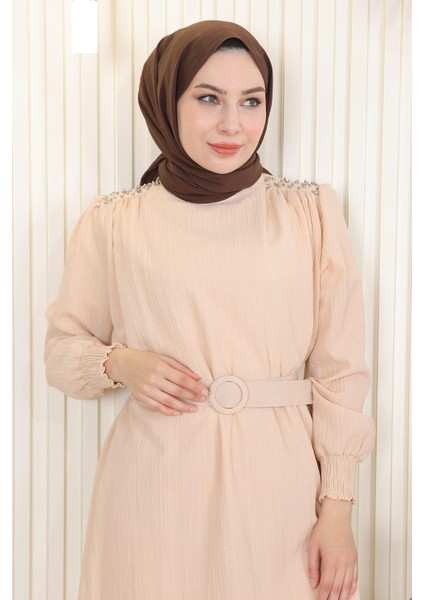 Taş Detaylı Kemerli Takım Bej MSW19104-2 fiyatları