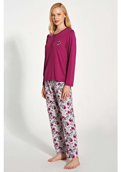 1776 Kadın Uzun Kollu Düğmeli Desenli Rahat Pijama Takım fiyatları