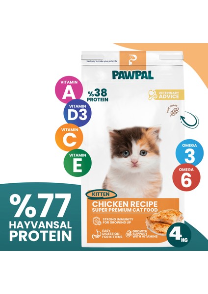 Tavuklu Süper Premium Yavru Kedi Maması 4kg | Hipoalerjenik – Düşük Tahıllı – Yüksek Proteinli