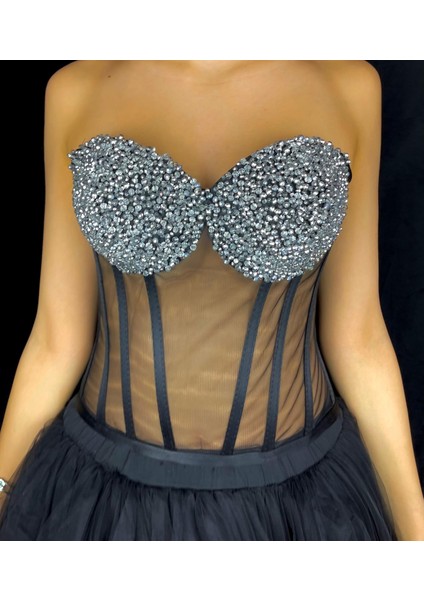 Siyah Taşlı El Yapımı Elegant Korse – Halloween Black Swan Korse