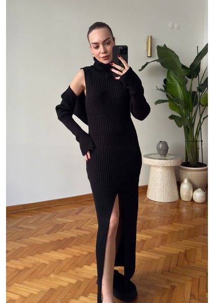 Triko Bluzlu Ithal Elbise Takım- Siyah