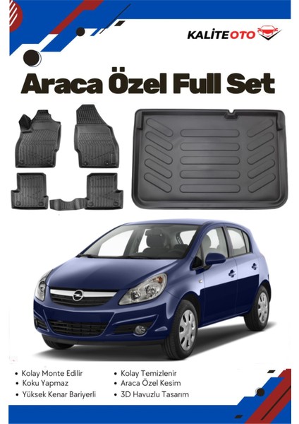 Opel Corsa D 2007-2008-2009-2010-2011-2012-2013-2014 Model Yumuşak Paspas+Bagaj Havuzu Seti