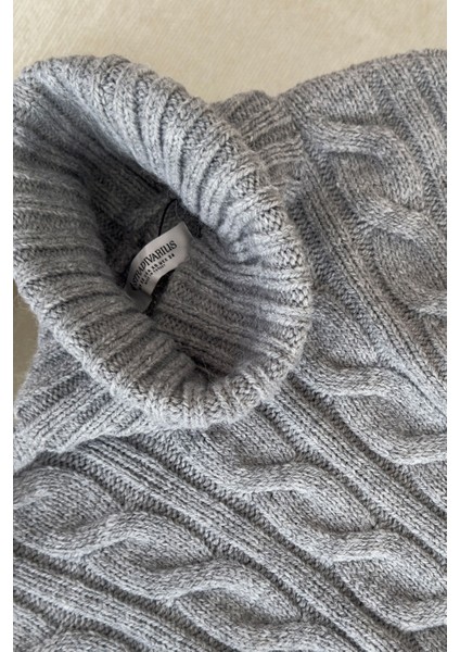 Boğazlı Saç Örgülü Ithal Triko Kazak- Gri modelleri