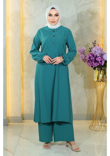 Düğmeli Tesettür Takım Turkuaz MSW10358-7 modelleri