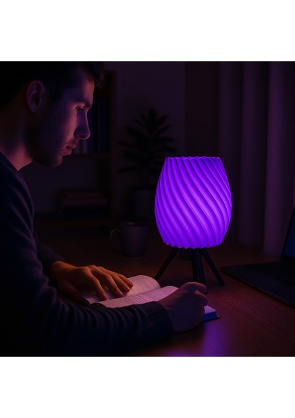 Voltrex Desıgn Spiral Tasarımlı LED Masa Lambası – Modern Dekoratif Gece Lambası – Kablolu, Ampul Dahil, Loş Işık (Sarı / Kırmızı / Beyaz / Mor) modelleri