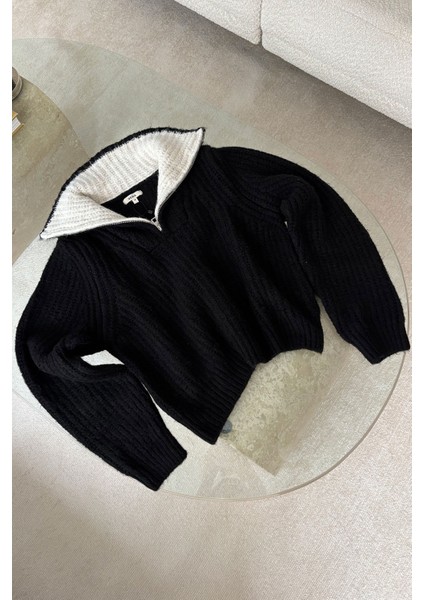 Fermuarlı Renk Geçişli Ithal Triko- Siyah fiyatları