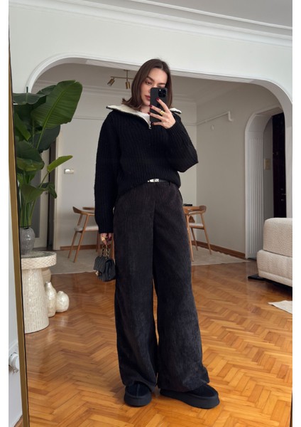 Fermuarlı Renk Geçişli Ithal Triko- Siyah indirimleri