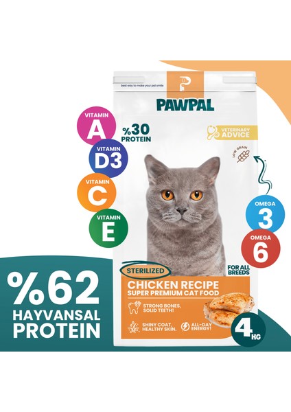 Tavuklu Süper Premium Kısır Kedi Maması 4kg | Hipoalerjenik – Düşük Tahıllı – Yüksek Proteinli