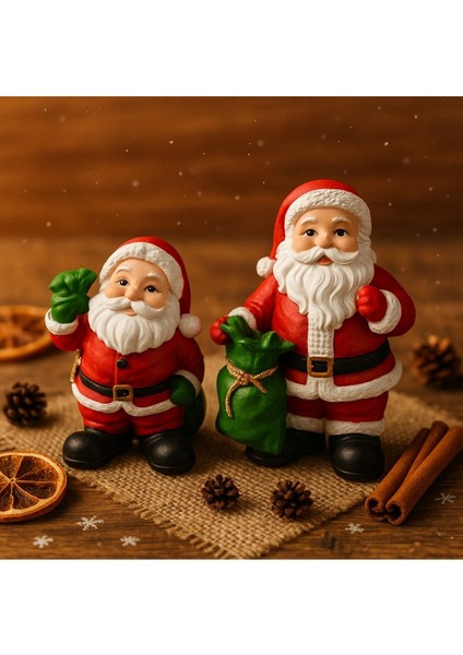 Yılbaşı Christmas 2’li Noel Baba Temalı Yılbaşı Masası Için Dekoratif Biblo Hediye Set 9 cm & 11 Cm fiyatları