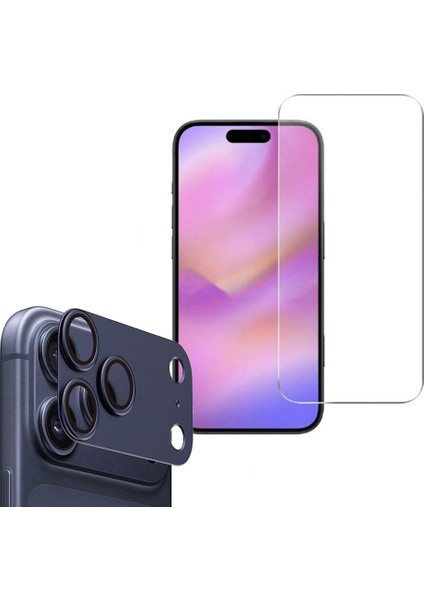 Iphone 17 Pro Kamera Lens Koruyucu Lacivert + Ekran Koruyucu