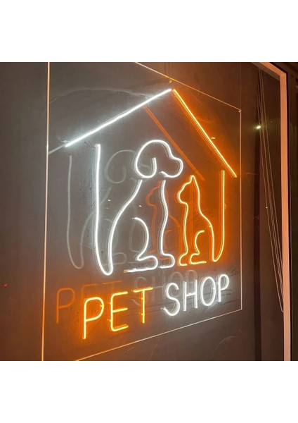 Pet Shop Kedi ve Köpek Silüet Neon LED