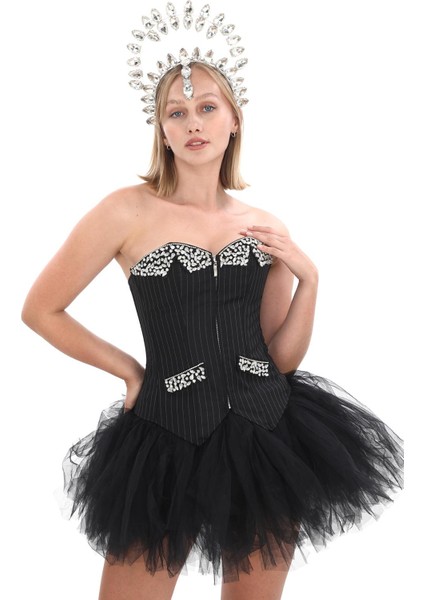 Siyah Taşlı El Yapımı Elegant Korse – Halloween Black Swan Korse indirimleri