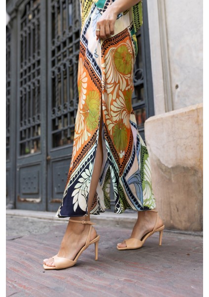 Wimmer Kadin Gumus Cılt Tek Bant Topuklu Sandalet