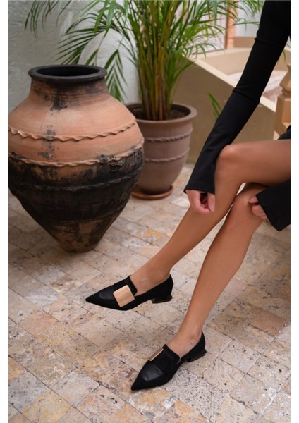 Kadın Siyah Mat Deri Aksesuar Ayakkabi indirimleri