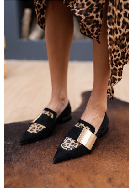 Kadın Siyah Mat Deri Aksesuar Ayakkabi modelleri