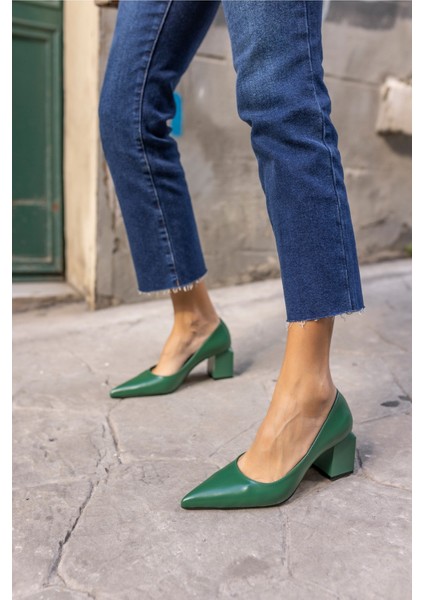 Barbara Kadın Taba Mat Deri Kalın Topuklu Ayakkabi