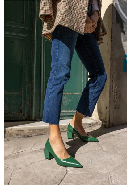 Barbara Kadın Taba Mat Deri Kalın Topuklu Ayakkabi