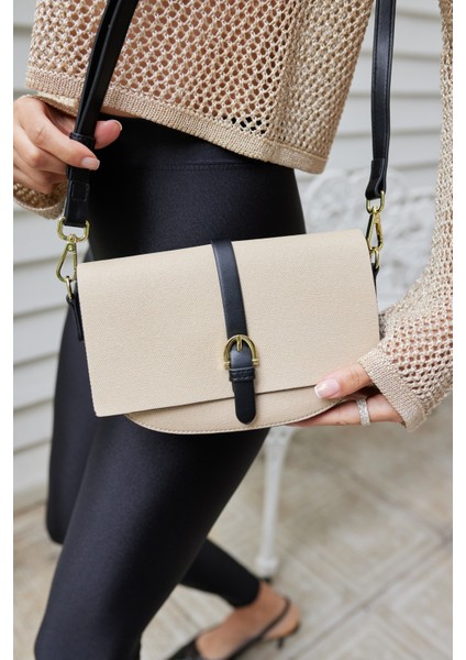 Kate Kadın Bej Siyah Garnili Kapaklı Omuz Çanta fırsatları