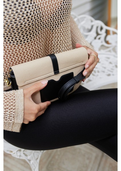 Kate Kadın Bej Siyah Garnili Kapaklı Omuz Çanta indirimleri