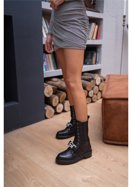 Desiree Kadın Siyah Gercek Deri Postal Bot modelleri