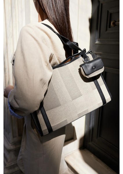 Flofy Kadın Gri Siyah Kumaş Ithal Omuz Çanta