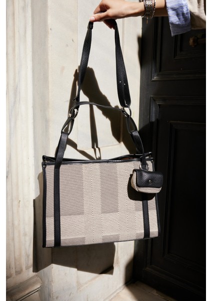 Flofy Kadın Gri Siyah Kumaş Ithal Omuz Çanta modelleri