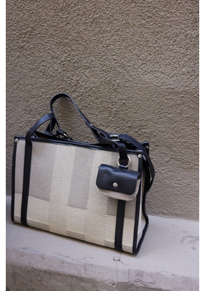 Flofy Kadın Gri Siyah Kumaş Ithal Omuz Çanta