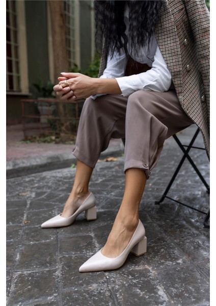 Barbara Kadın Taba Mat Deri Kalın Topuklu Ayakkabi