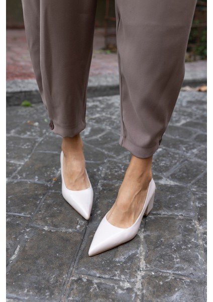 Barbara Kadın Taba Mat Deri Kalın Topuklu Ayakkabi