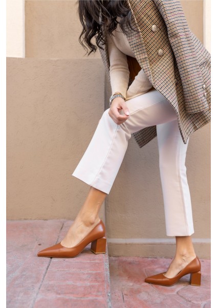 Barbara Kadın Taba Mat Deri Kalın Topuklu Ayakkabi modelleri