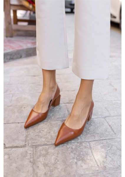 Barbara Kadın Taba Mat Deri Kalın Topuklu Ayakkabi
