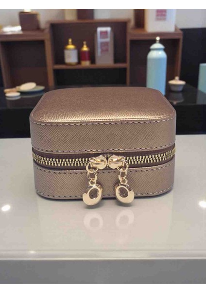 Küçük Boy ( 11×11) Düzenleyici Takı Saklama Kutusu Seyehat Mücevher Çantasi Deri Ahşap Kasa